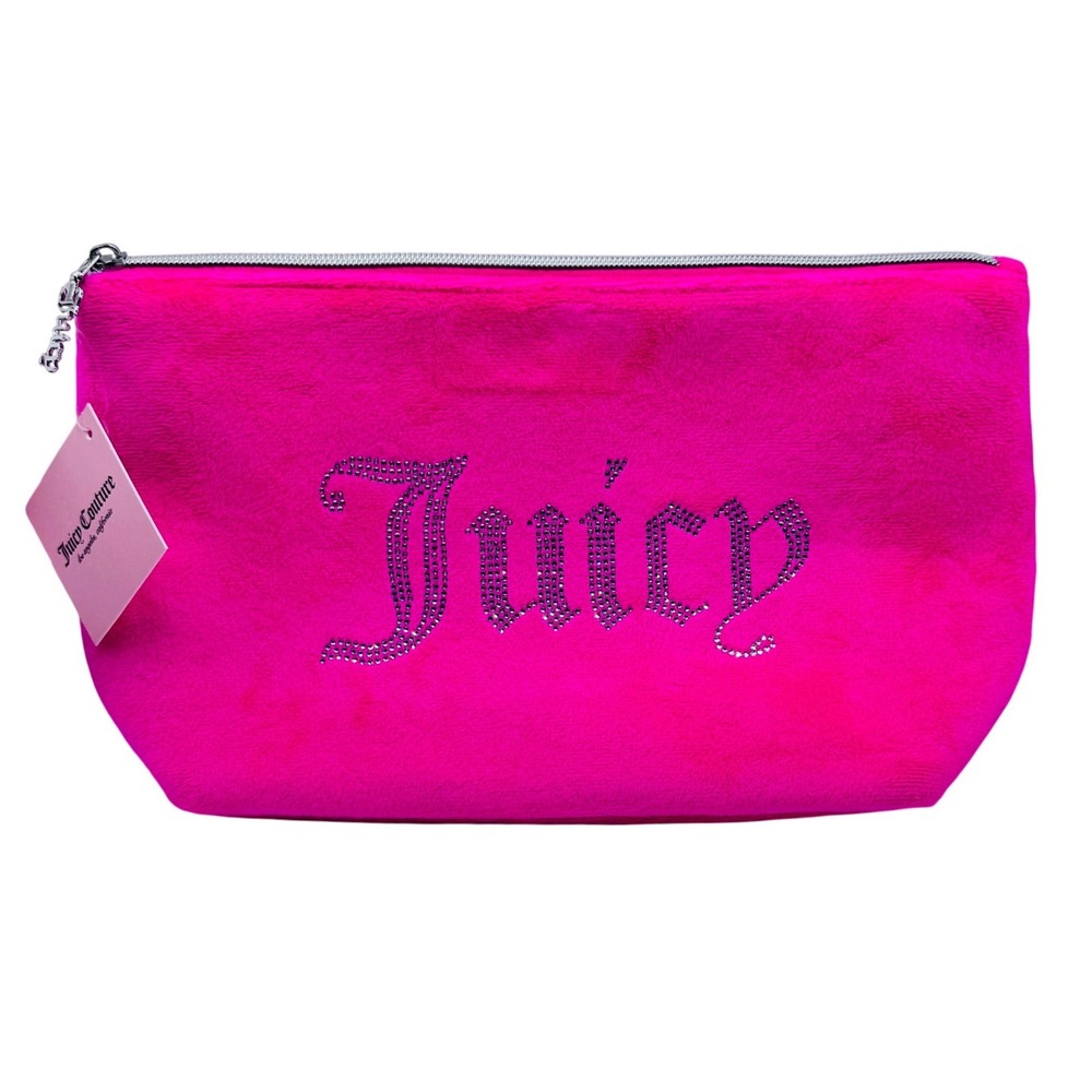 Juicy Couture Hot Pink Rhinestone Logo Makeupโ Bag Cosmetic Pouch Clutch Y2K NEW